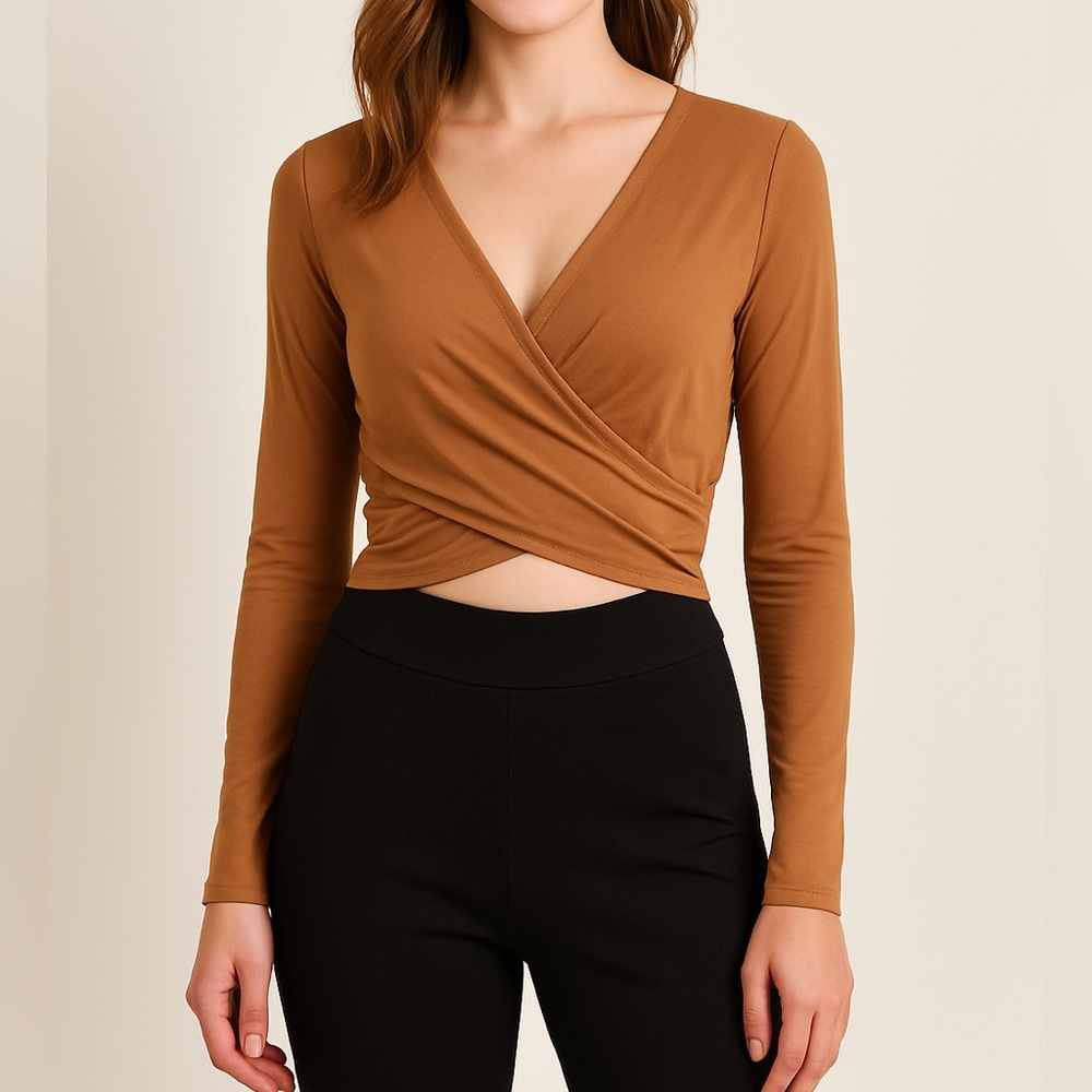 Diosa Brown Long Sleeve Wrap Top